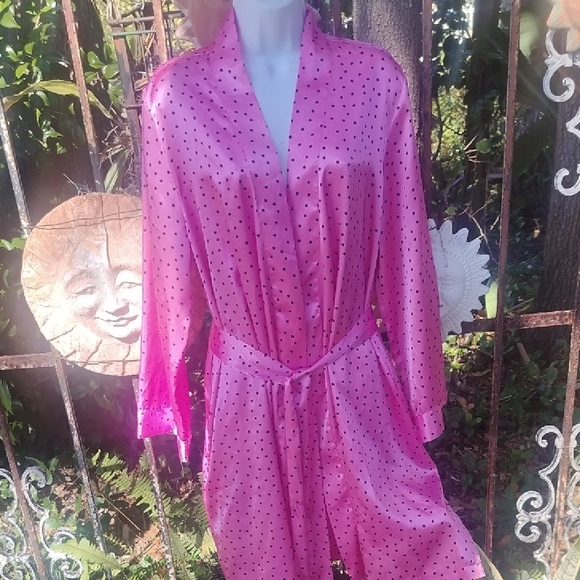 Morgan Taylor Pink Silky Black Polka Dot Robe Large - Picture 1 of 6